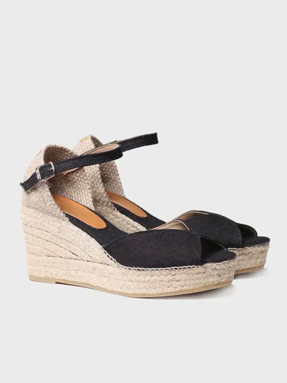 TONI PONS LUA-NT Black Linen & Jute Ankle Strap Wedge Espadrille |‎ Size 11 / 42